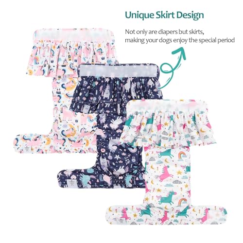 Image of CuteBone Female Dog Diapers with Skirts 3 Pack Reusable Puppy Dresses Pants for Heat Cycle Period