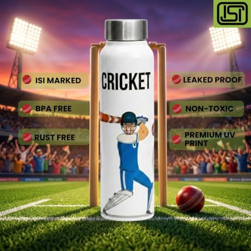 Image of VOIK Stainless Steel Water Bottle 1000ml with UV Astronaut Print | Leakproof, BPA-Free & Rust Resistant | Reusable Water Bottle for Kids, School, Office, Gym, Sports & Travel (Cricket-Screw-1000ml)