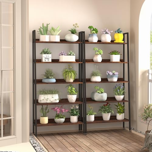 GarveeHome 5 Tier Bookshelf, Narrow Home Office Book Shelf Display Rack, Rustic Brown Storage Organizer with Open Shelves, 67" Tall Wood Bookcase with Metal Frame for Bedroom Kitchen Living Room