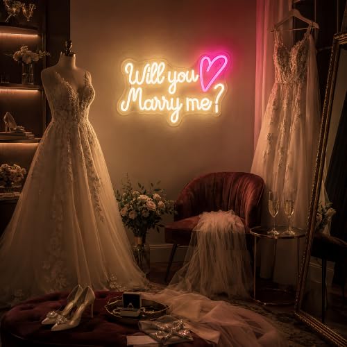 Image of Will You Marry Me Neon Sign, JGHTURIE Wedding Led Neon Signs for Wall Decor Bride Light Up Sign Proposal Engagement Backdrop Party Led Signs Gift for Girlfriend