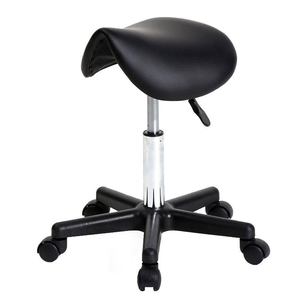 Tabouret de Massage, Selle de Cheval pivotante à 360°, Réglable en Hauteur, Capacité de Charge 150 kg, pour Salons, instituts de beauté, cliniques et Bureaux (Noir)