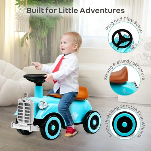 Image of R for Rabbit Speedster Royal Ride on Car for Kids, Baby Vintage Looks Stylish Ride Car with LED Light & Horn Boys Girls Age 1-4 Years, Weight Capacity Up to 20Kgs (Blue Brown)