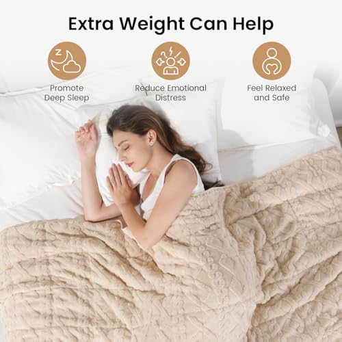 Weighted Blanket Queen Size 15lbs, Classy Soft Jacquard Sherpa Weighted Blankets for Sleep Natural and Calming, Fluffy Cozy Sofa Bed Blanket for Winter, Beige, 60 x 80 inches - Image 4
