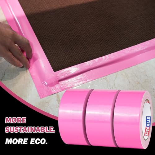 Image of 3 Rolls Pink Duct Tape, Heavy Duty Strong Industrial Colored Duct Tape 9mil x 2inch x 25yds Flexible, No Residue, Waterproof and Tear by Hand, Multi-Use for Indoor & Outdoor Repairs