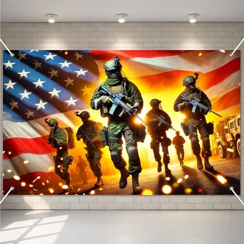 Image of BlissYard Independence Day Backdrop Banner 71 x 43 Inch 4th of July Patriotic Soldier Backdrop Decorations Supplies America Independence Day Themed Veterans Day Memorial Day Outdoor Decorations