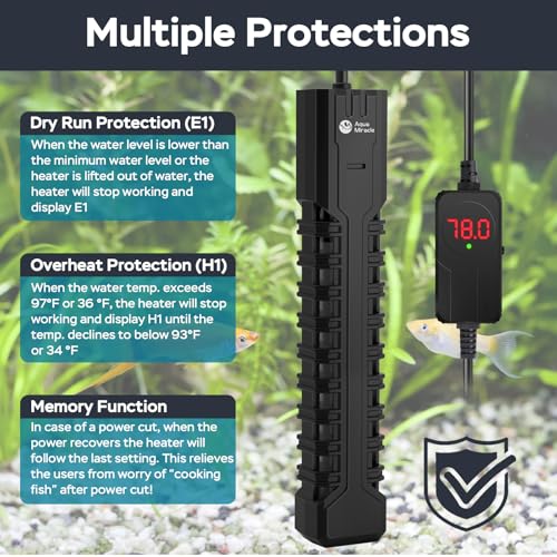 Image of AquaMiracle Aquarium Heater, 500W Submersible Fish Tank Heater with LED Digital Display, Overheat Protection & Auto Power-Off When Out of Water, for Freshwater and Saltwater Fish Tanks (75-150 Gal)