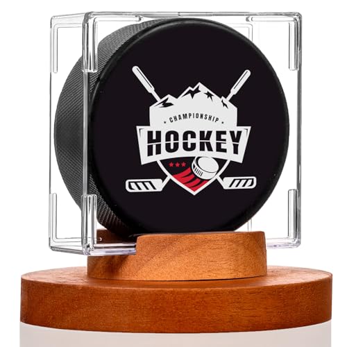 ULTRGEE Hockey Puck Display Case - Acrylic Box, Hockey Puck Holder with Wooden Base, Hockey Pucks Storage Stand for Collection Memorabilia (1 Pack, Square)