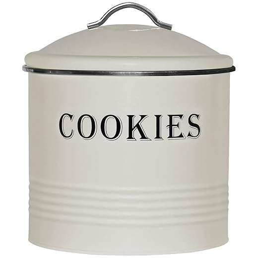 Blue Donuts Vintage Cookie Jar - Airtight Counter Cookie Container, Ivory Tin with Lid for Gift Giving, Large Capacity