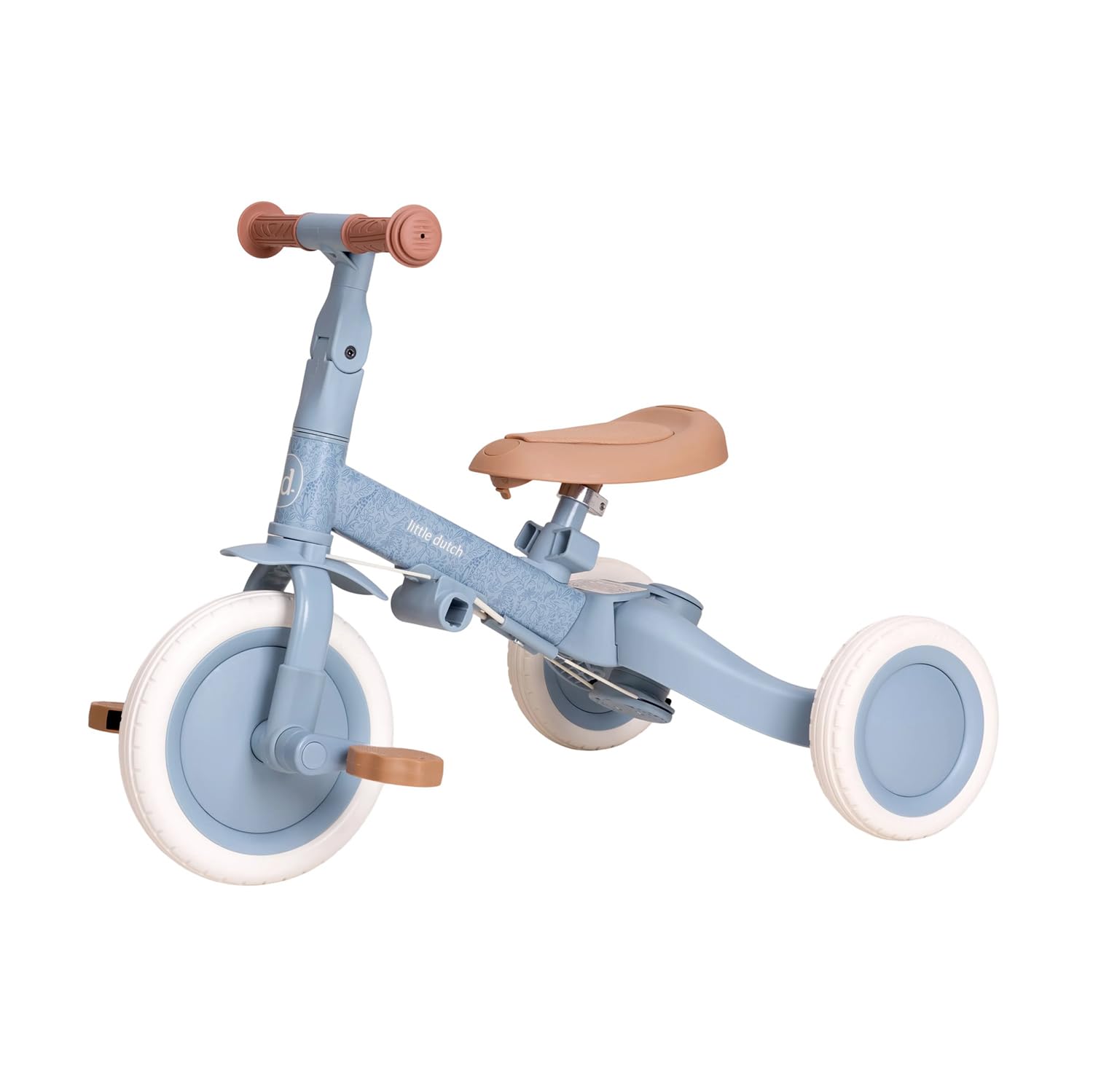 Little Dutch Triciclo 4 en 1, incluye barra de empuje, pedales, cinturón de seguridad y anillo, triciclo infantil, para niños y niñas a partir de 1-3 años, color azul