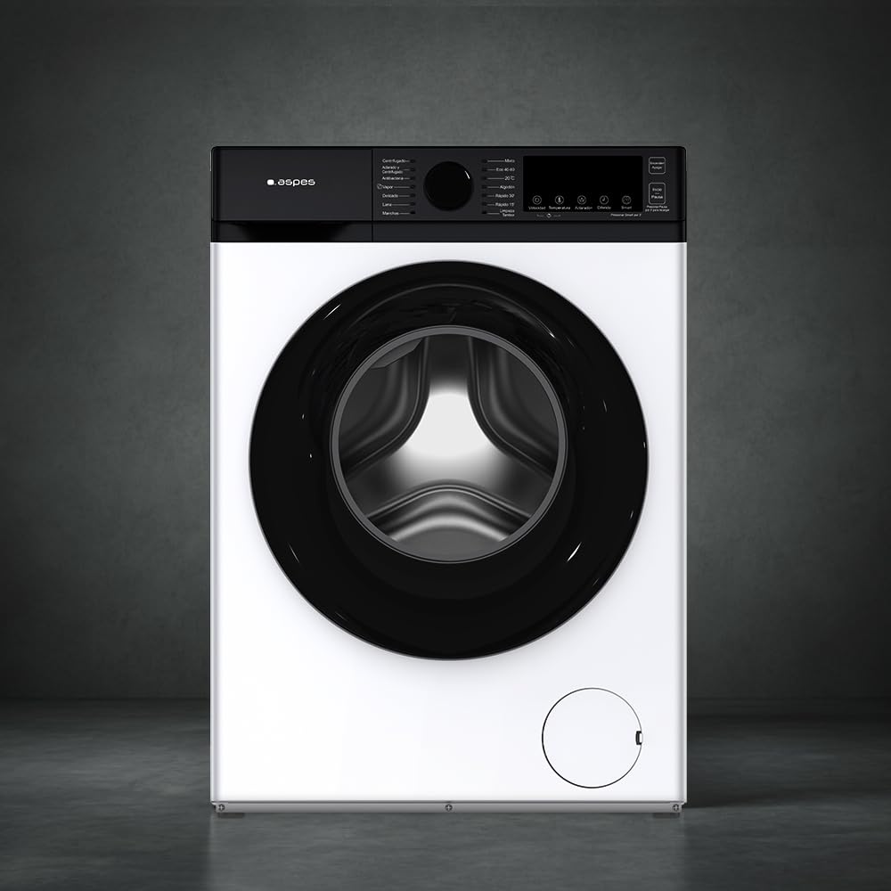 Aspes Lavadora 6Kg Carga Frontal Blanco AL6203AIDV. 1600W, 1200rpm, Motor Inverter, 11 Programas, Función Stop&Go, Tambor Diamante, Clase de Eficiencia Energética A