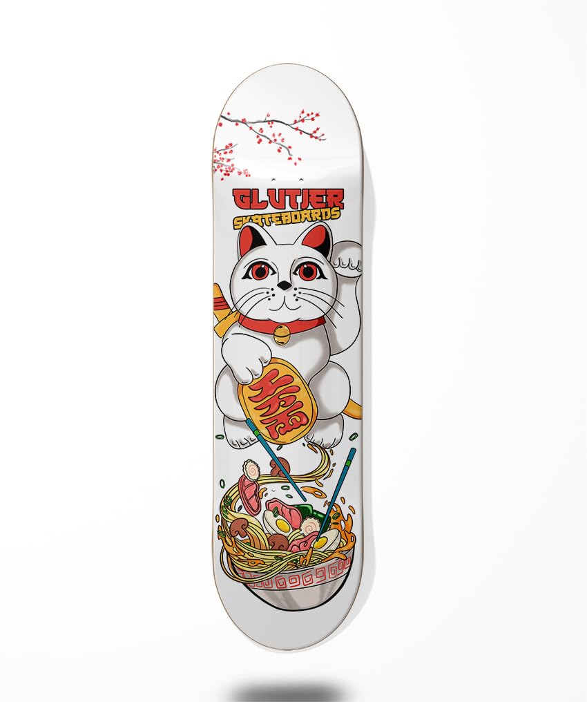 Glutier Deck monopatin Skate Skateboard Tabla Japan Cat Ramen 8.5