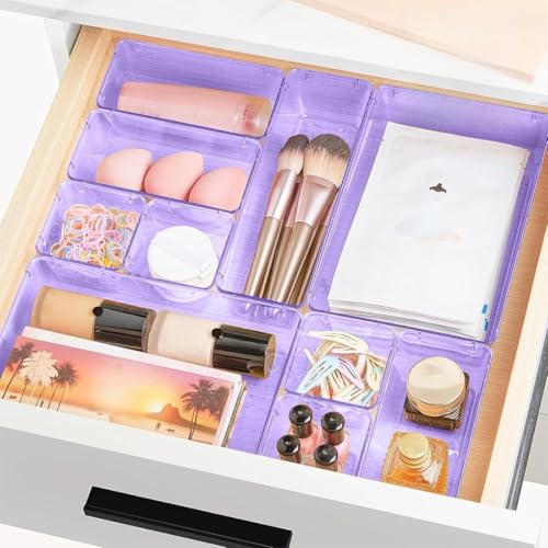 ALOXE Drawer Organizer Makeup Organizer Box Purple Multipurpose Drawer Organisers Storage Box For Cosmetic, Jewellery, Office, Kitchen Items (7 Pcs)