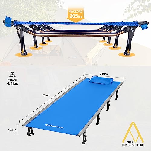 Kingcamp Camping Cot, Folding Portable Heavy Duty Ultralight Cots For Adults Camping Tent Hiking Backpacking Mountaineering Travel Indoor Outdoor Indoor Base Camp With Pillow, Support 265 Lbs. #TOP1