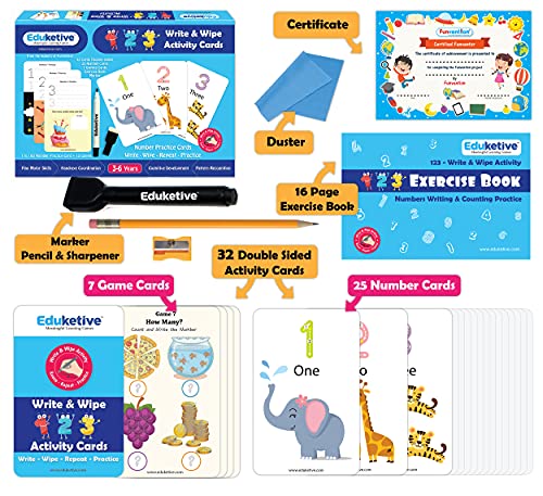 Image of (Combo of 2) 123 Numbers+PREMATH Write & Wipe Reusable Activities Educational Games with Exercise Book