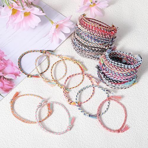 100PCS Woven Wrap Friendship Bracelets Bulk Handmade Braided Friendship Bracelet Colorful Adjustable String Bracelets for Women Men Hand Ankle Accessory4