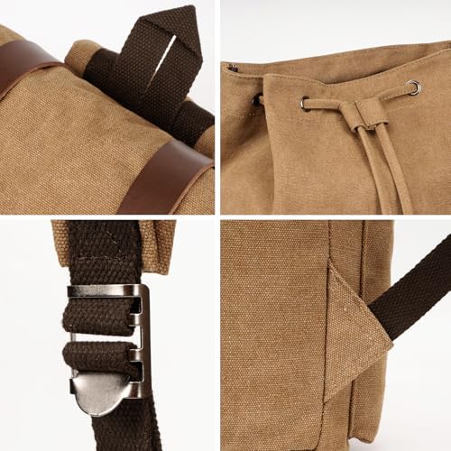 Canvas Laptop Backpack, Vintage Daypack for Men Women, Travel Rucksack Work College Computer Bag Bookbag Fits 15.6 Inch Laptop, Brown3