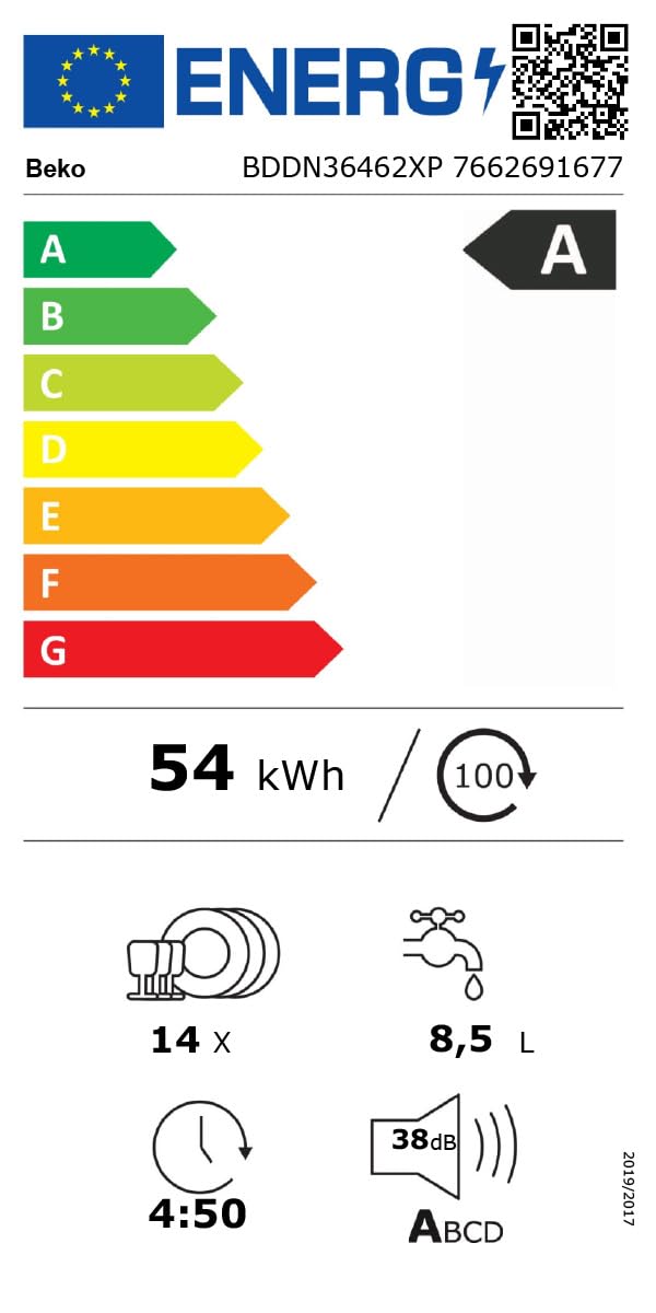 Beko BDDN36462XP Unterbau-Geschirrspüler 60 cm, für 14 Maßgedecke, 5 Programme, 5 Zusatzfunktionen, 3 Spülebenen, PowerIntense, SensorAdapt, HomeWhiz, Edelstahl