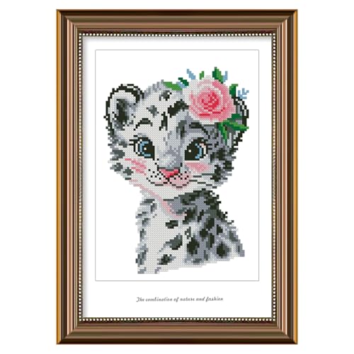 Image of Zhenqing Cartoon Leopard Cross Stitch Kit - 11CT Pre-Printed 25x35cm Fabric with Threads & Needle (No Hoop Needed)(67522)