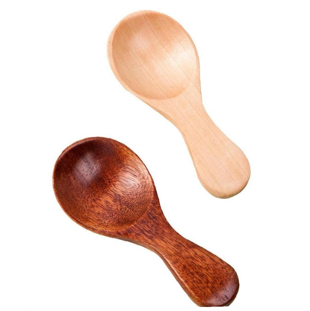 Pinicecore Set 2Pcs Mini Wooden Spoon With Small Short Handle Handmade,Condiment Salt Sugar Spoon Cooking Tools Kitchen Gadgets