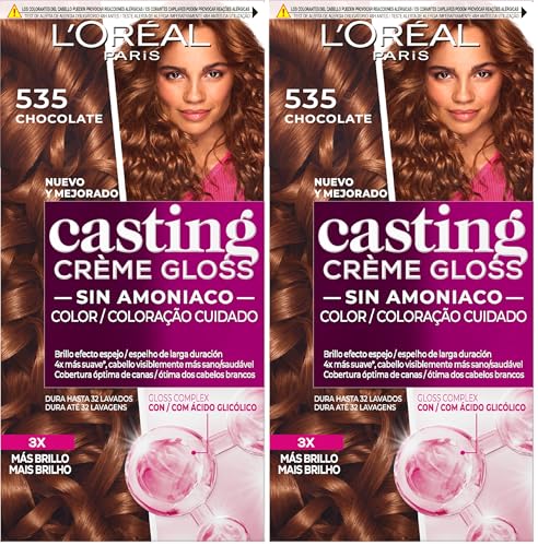 L'Oreal Paris Casting Crème Gloss Creme Tinte para Cabello, Chocolate, 1 Unidad (Paquete de 2), el embalaje puede variar
