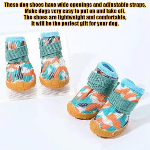 4 Stück Hundeschuhe Pfotenschutz für Kleine Hunde, Sommer Atmungsaktive Hundestiefel mit Anti-Rutsch Gummisohle, Hundeschuhe Pfotenschutz für heiße Straßen Spazierengehen Outdoor (Grün, M)