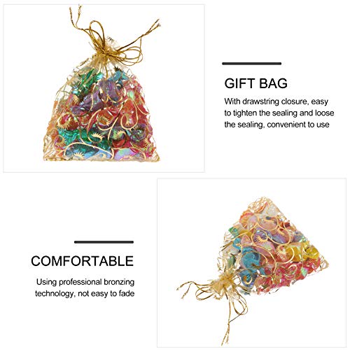 Cabilock 50 unidades de sacos de organza com cordão dourado para embrulhar doces, bolsas transparent