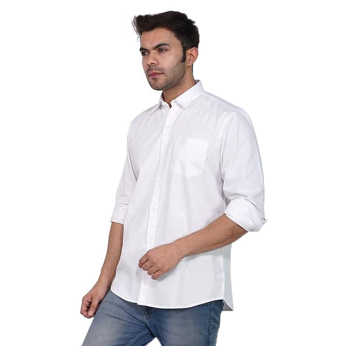 Men Cotton Plain Slim Fit Shirt-image-24