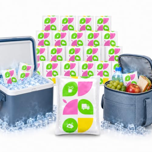 Image of WORLD-BIO Ice Packs for Lunch Boxes, 20 Pack Reusable Leak Resistant Ice Packs for Cooler Bag, Sided Absorption Long Lasting Small Cold Packs for Shipping and Picnic, Soak Required, Small, 4.9 inch x 3.7 inch