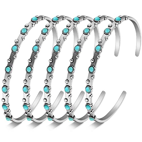 Lasnten 5 Pcs Turquoise Bracelets for Women, Turquoise Cuff Bracelet Western Jewelry Stackable Handmade Gemstone Bangle for Women Christmas Birthday Gift