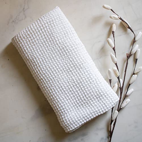 Image of HAMELIN The Ezra Waffle Hand Towel | Pure Cotton Lightweight Anti Microbial & Water Absorbent | Softer Touch Quick Drying Towels | Durable & Long Lasting | White | 70 cm x 43 cm | Pack of 1
