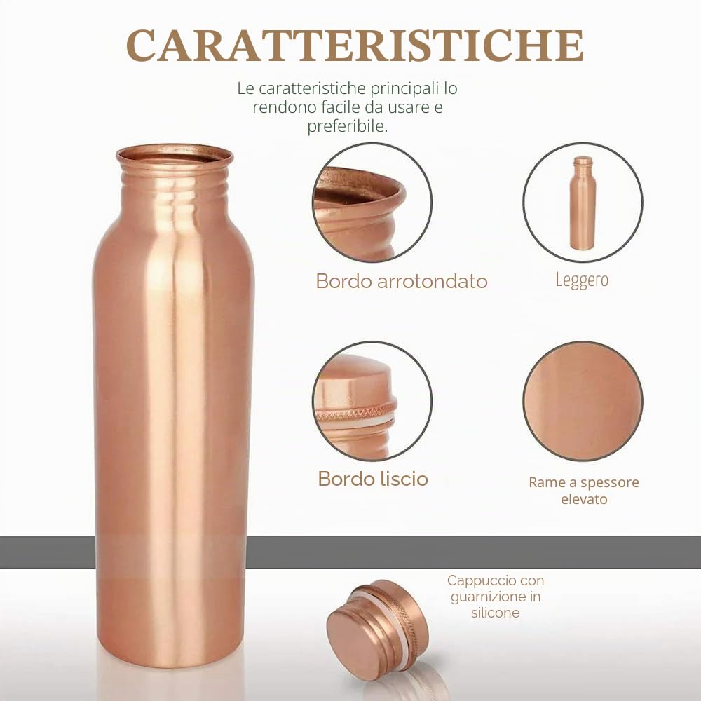 Borraccia in rame puro al 99,76% ~ 100%, 1000 ml, dorata, riutilizzabile, finitura opaca, rame antimicrobico, ciclismo, idratazione in movimento, sport, adulti, tinta unita