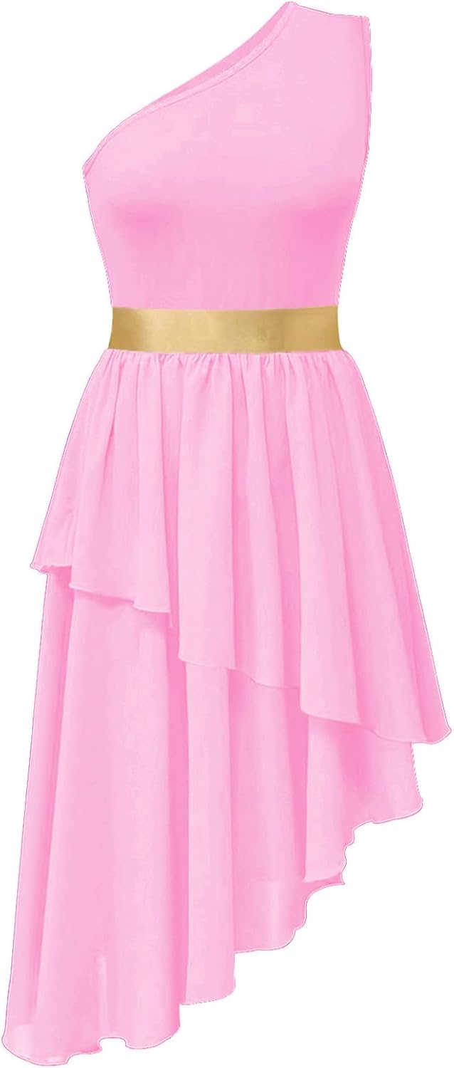 Women's Praise Dance Overlays and Tunics One Shoulder Sleeveless Asymmetric Hem Worship Lyrical Dance Dress