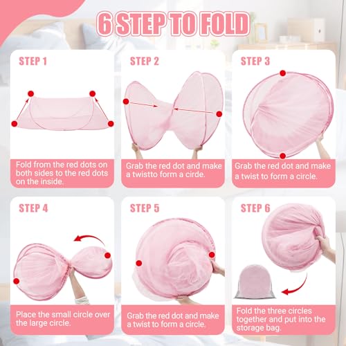 Image of 2 Pcs Large Pop up Mosquito Tent Portable Foldable Mosquito Bug Net for Bed Camping Travel Patio Outdoor 78 * 31 * 22 Inch Bug Netting Mesh Tent Canopy for Adults Bedroom, Pink
