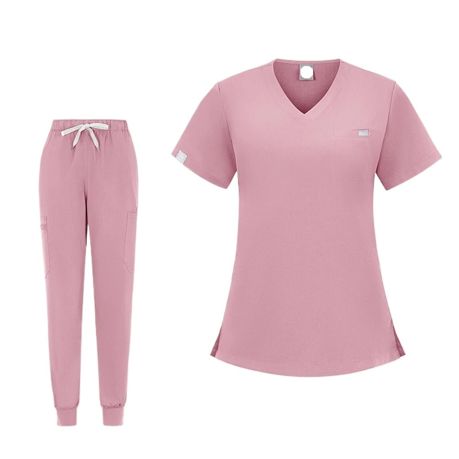AHUFGN Nurse Scrubs Women Uniformes Medicos Dentist Nurse Work Clothes Women Medical Care Uniform Scrubs Uniforms Workwear Set(Pink,L)