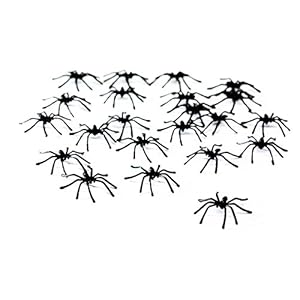 Fltaheroo 50 stks kleine zwarte plastic nep spin speelgoed Halloween grappige grap prank rekwisieten HC