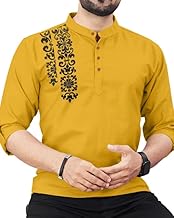 FINIVO FASHION Men's Cotton Blend Kurta Style Shirt | Mandarin Collar Long Sleeve Casual Ethnic Shirt with Button Placket | Stylish Festival