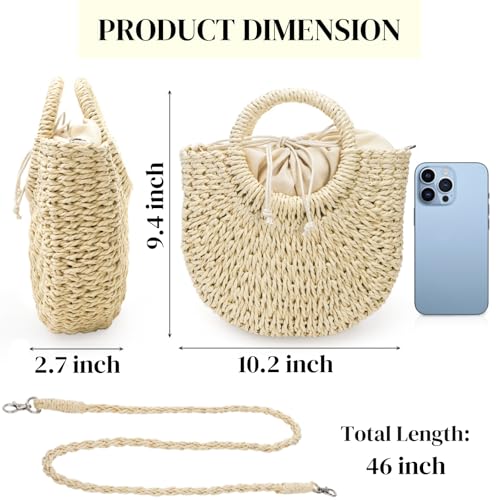 Image of ZAVOOS Small Straw Purse for Women Vocation, Top Handle Woven Beach Handbag, Summer Handmade Rattan Straw Clutch Crossbody Shoulder Bag for Travel, Holiday