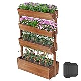 Kithoomi 4-Tiers Raised Garden Bed,Vertical Garden Planter,Planter Box,Fir Wood Adjustable Freestanding Elevated Herb Stand Tower,Flower Strawberry Vegetable for Outdoor Balcony,33x17x55 Inches,Brown