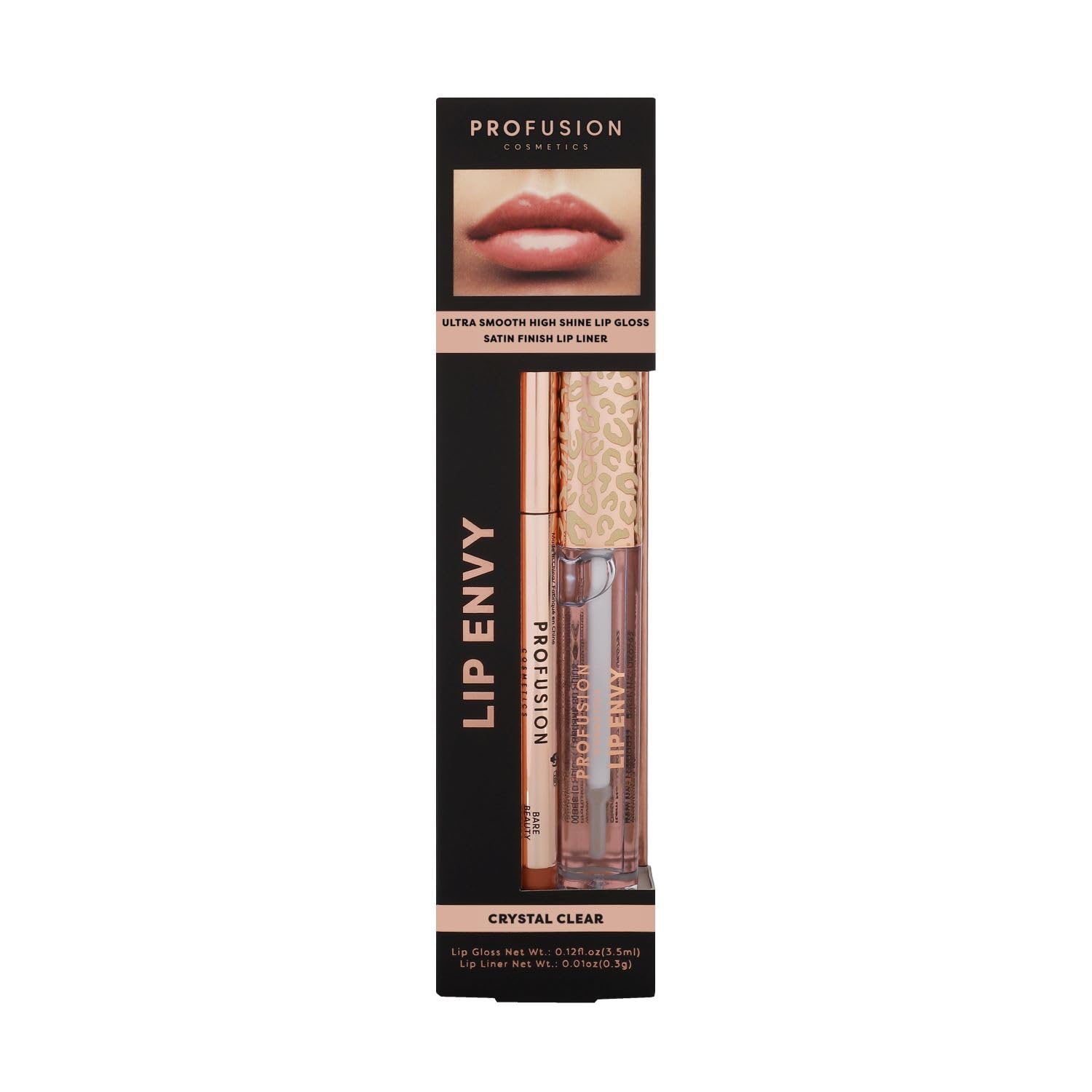 Profusion Cosmetics Lip Envy, Crystal Clear Lip Gloss and Liner Set, High-Shine Finish, Smooth Application, Vegan-Friendly