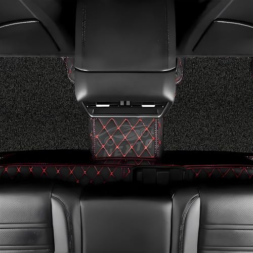 Image of NEXTA Premium Nappa Luxury Leather with Grass Mat Complete Set || 100% Waterproof and Washable||7D Cars Floor Mats for VinFast Limo Green - 7 Seater (All 3 Rows) | Color : (Black & Red)
