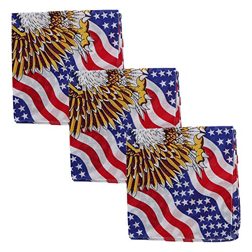 Motique Accessories Set of 3 Large Cotton Bandanas - US Flag (Wavy Flag with Eagle)