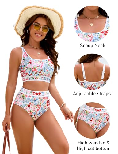 Image of BMJL Women's High Waisted Bikini Sets Sporty Two Piece Swimsuits Color Block Tummy Control Modest Bathing Suit