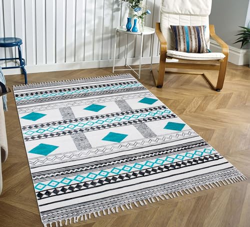 Tapis d'intérieur et d'extérieur plat dhurrie coton 2,1 m - 3