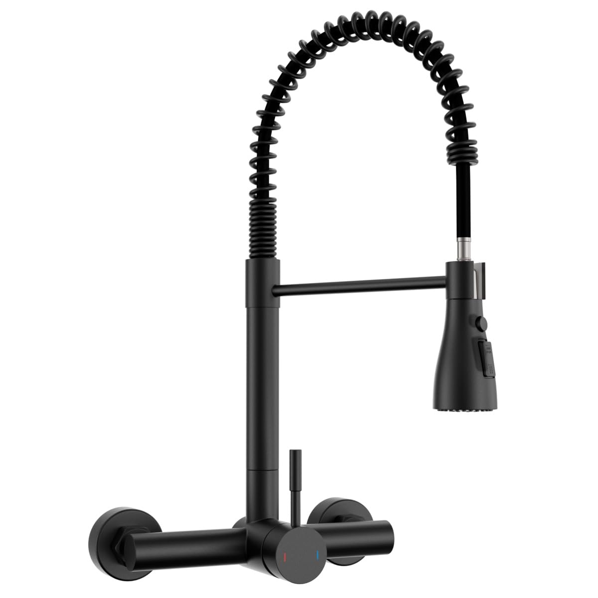 APPASO Wasserhahn Wandmontage (15cm Lochabstand) | Schwarz Matt armatur küche 3 Strahlarten & 360° drehbar - Mischbatterie Hoch gebogen für Küche Hochdruck 45cm Höhe