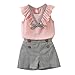 IMJONO Ensemble Bébé Fille Été Vêtements bébé Fille 2-7 Ans Toddler Kids Bébés Tenues Vêtements Bowknot Gilet Tops + Pantalon Shorts Plaid Ensemble(Rose,3-4 Ans