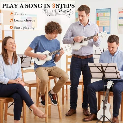 Image of Everjoys Soprano Ukulele Beginner Kit 21 Inch w /Free Online Lesson Gig Bag Tuner Picks Strap, Fast to Learn (Shinny White）