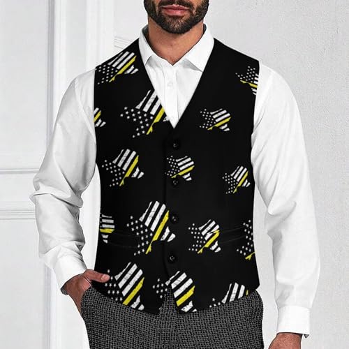 911 Dispatcher Texas US Flag Novelty Men's Suit Vest Funny Formal Dress Vests Business Waistcoat2