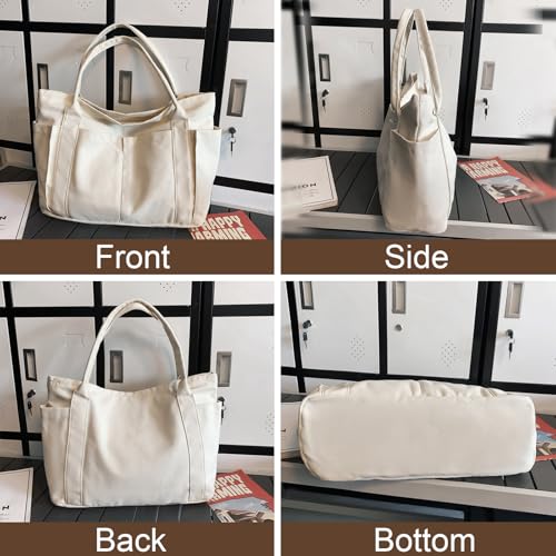 Bolso tote grande de lona Muka con múltiples bolsillos, bolso de hombro resistente, 20" x 14" x 6" miniatura 5