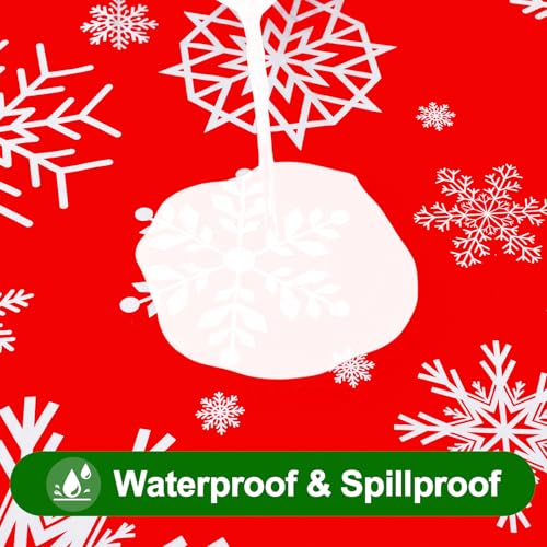 Smiry Christmas Rectangle Table Cloth, Waterproof Vinyl Tablecloth with Flannel Backing, Wipeable Snowflake Plastic Tablecloths for Christmas Table Decorations (60"x84", Christmas Red) – Image 4
