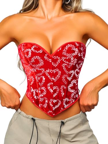 Image of ChiaoLezhee Heart Corset Top For Women, Sexy Concert Outfits Going Out, Strapless Crop Top, Overbust Bustier